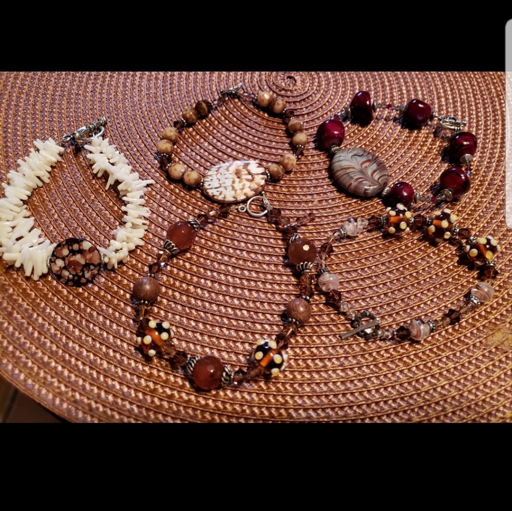 Natural stone and glass bracelets, silver plated